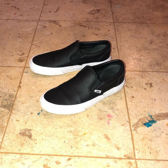 Vans Shoes - Black pleather slip on vans